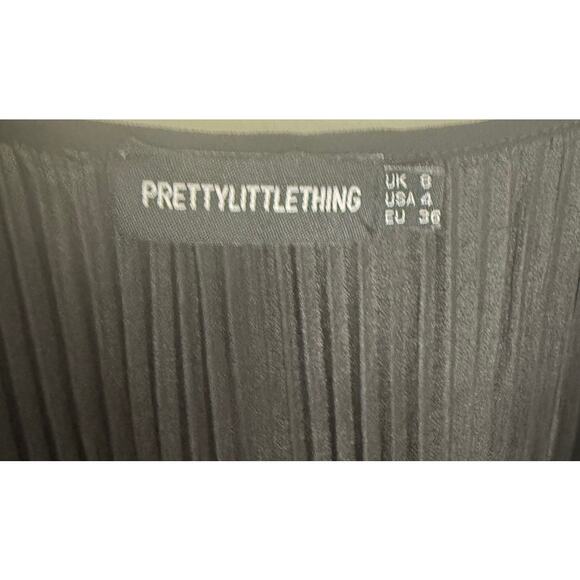 PrettyLittleThing Black Pleated Long Sleeve Tie-Front Blouse – Size 4 - Picture 4 of 4